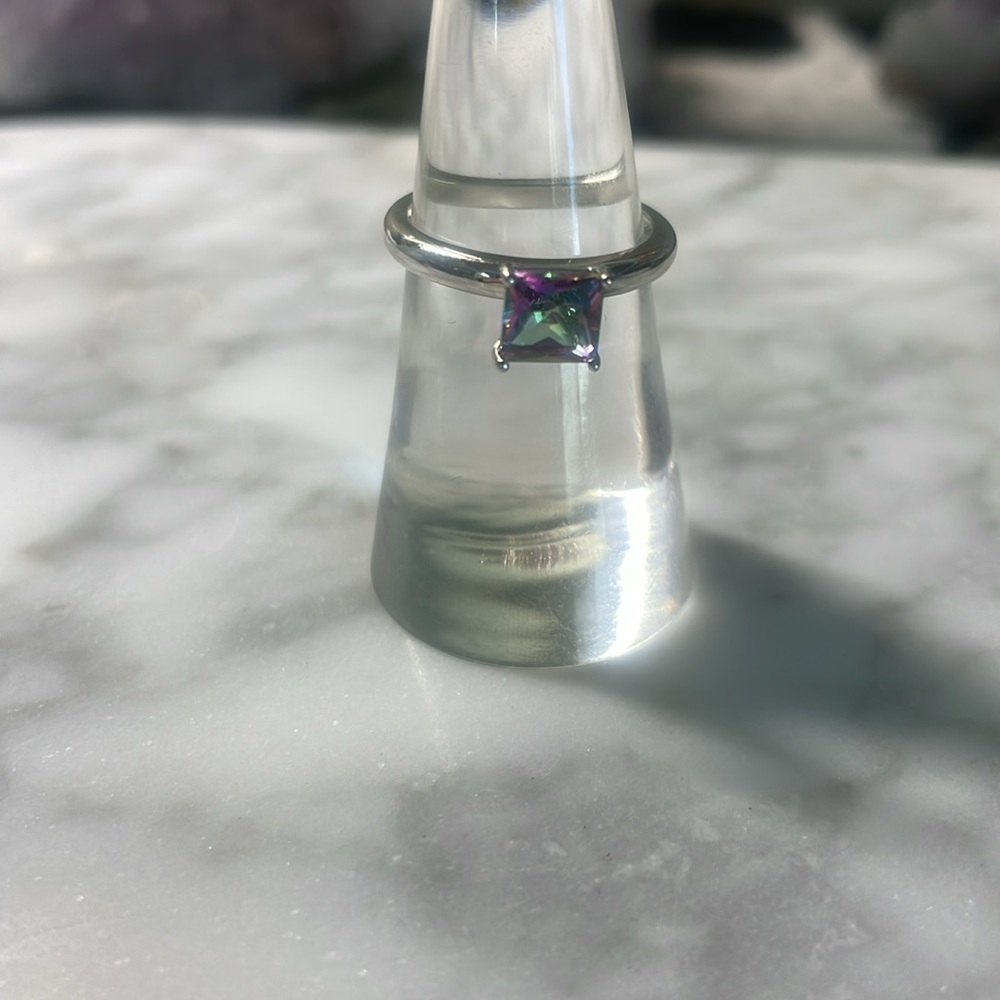 Mystic Topaz solitaire 925 sterling silver ring in size 6